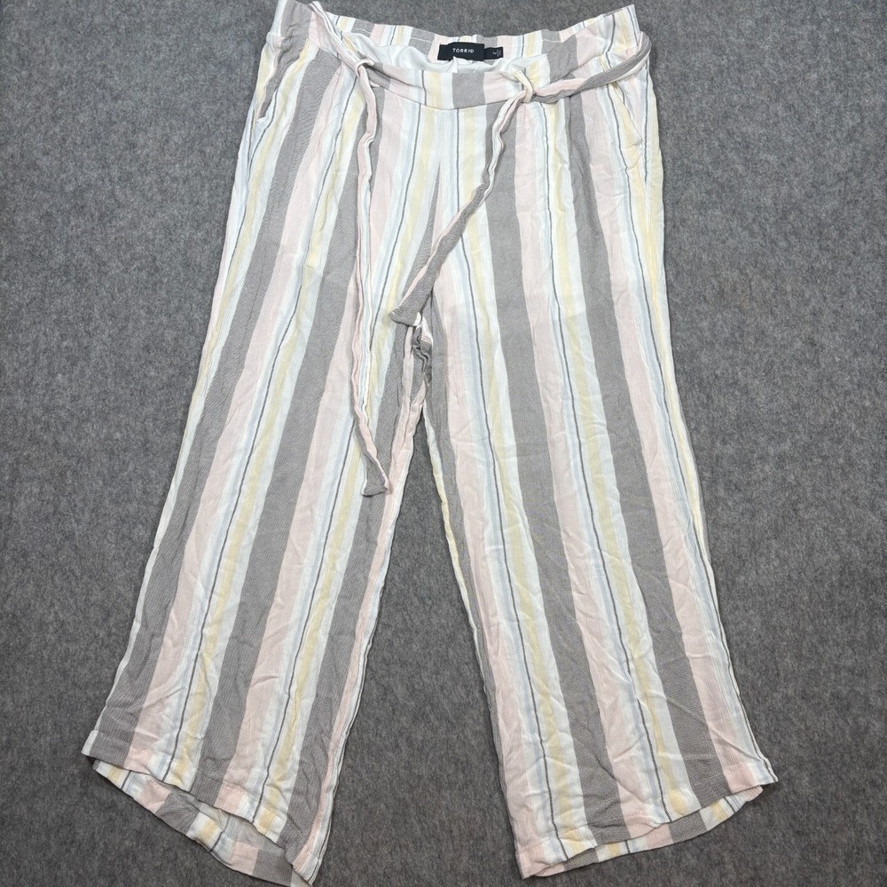 Torried Women's Wide Leg Pants Size 2 Multicolor Striped Belted Summer Casual